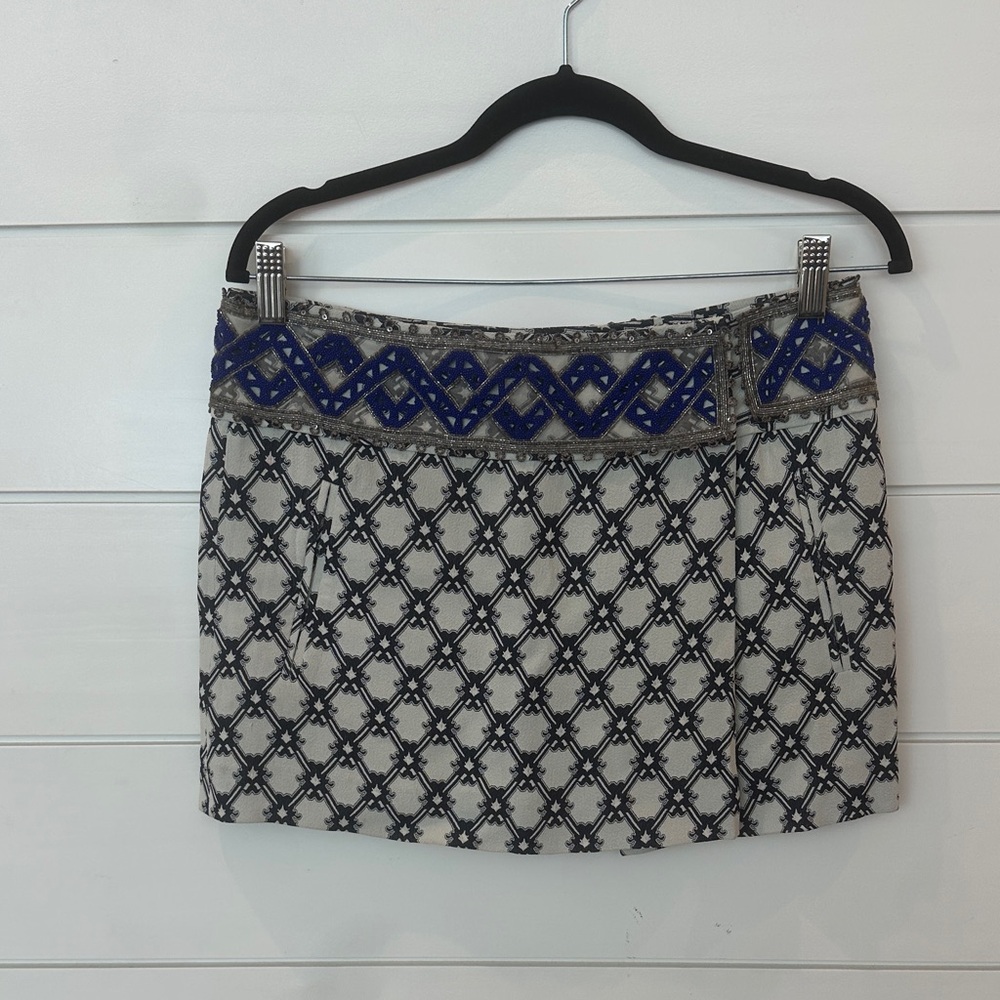 Isabel Marant Blue and Black Geometric Beaded Trim Mini Skirt